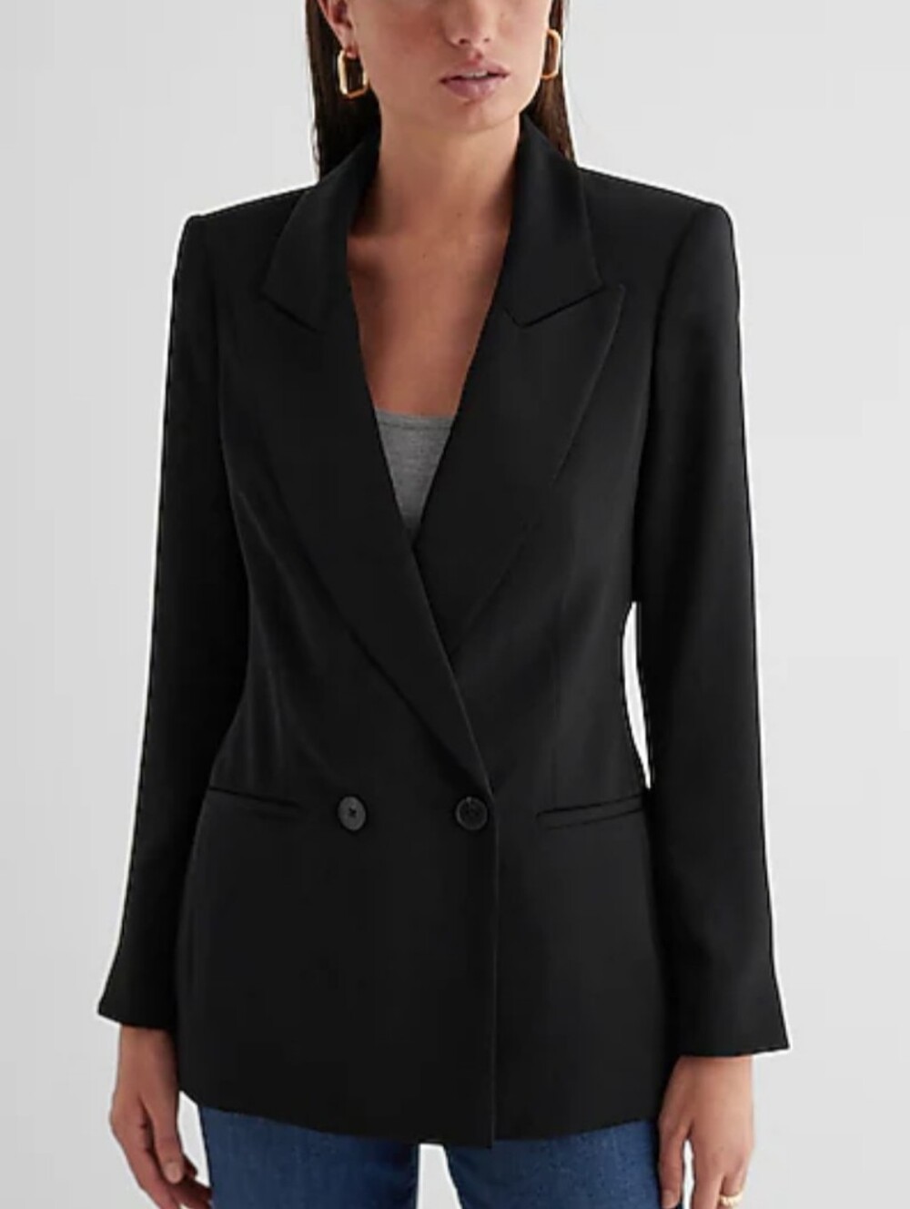 Express Jacket Size L Black Double Breasted Long Pockets Classic Office Preppy